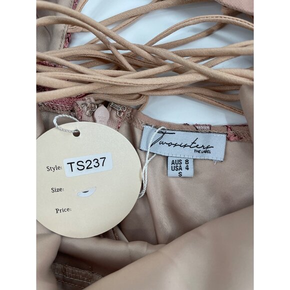 NWT Two Sisters the Label Saskia Dress Womens S Pink Lace-Up Embroidered Floral - Picture 6 of 9